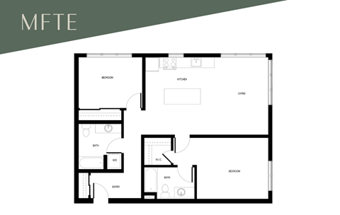 Floor plan for 2 beds, 2 baths, 1109 sqft
